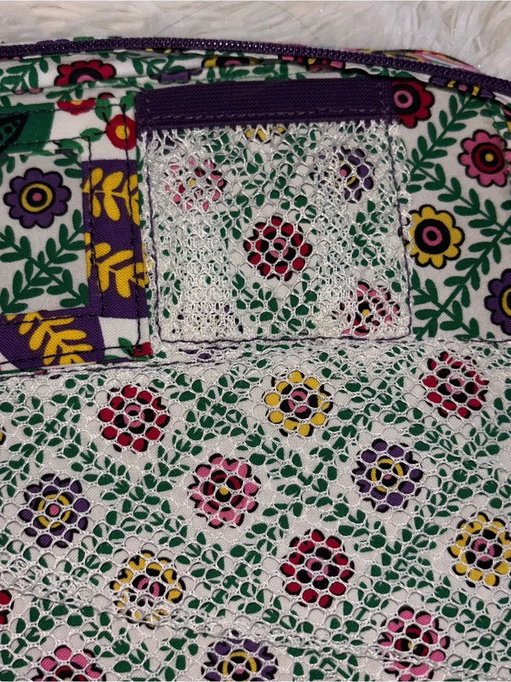 Vera Bradley Quilted Cosmetic Case - White with Pink, Purple & Green Floral